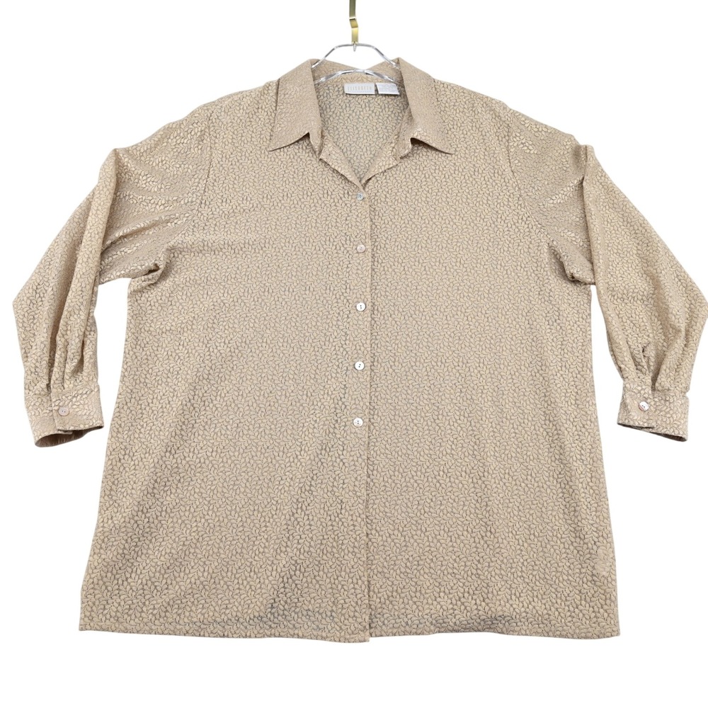 VTG 90s Elisabeth Liz Claiborne Gold Metallic Sheer Mesh Blouse Tops 20